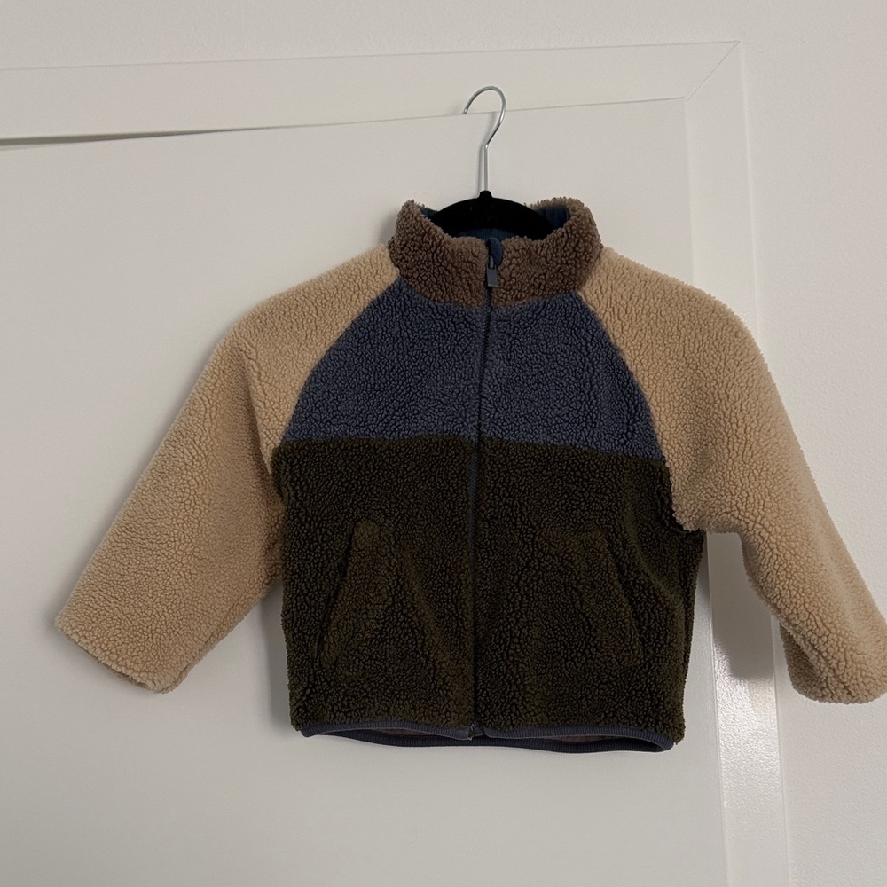 Zara Kids' Cozy Fleece Jacket 3yr - Tan, Blue, and Brown